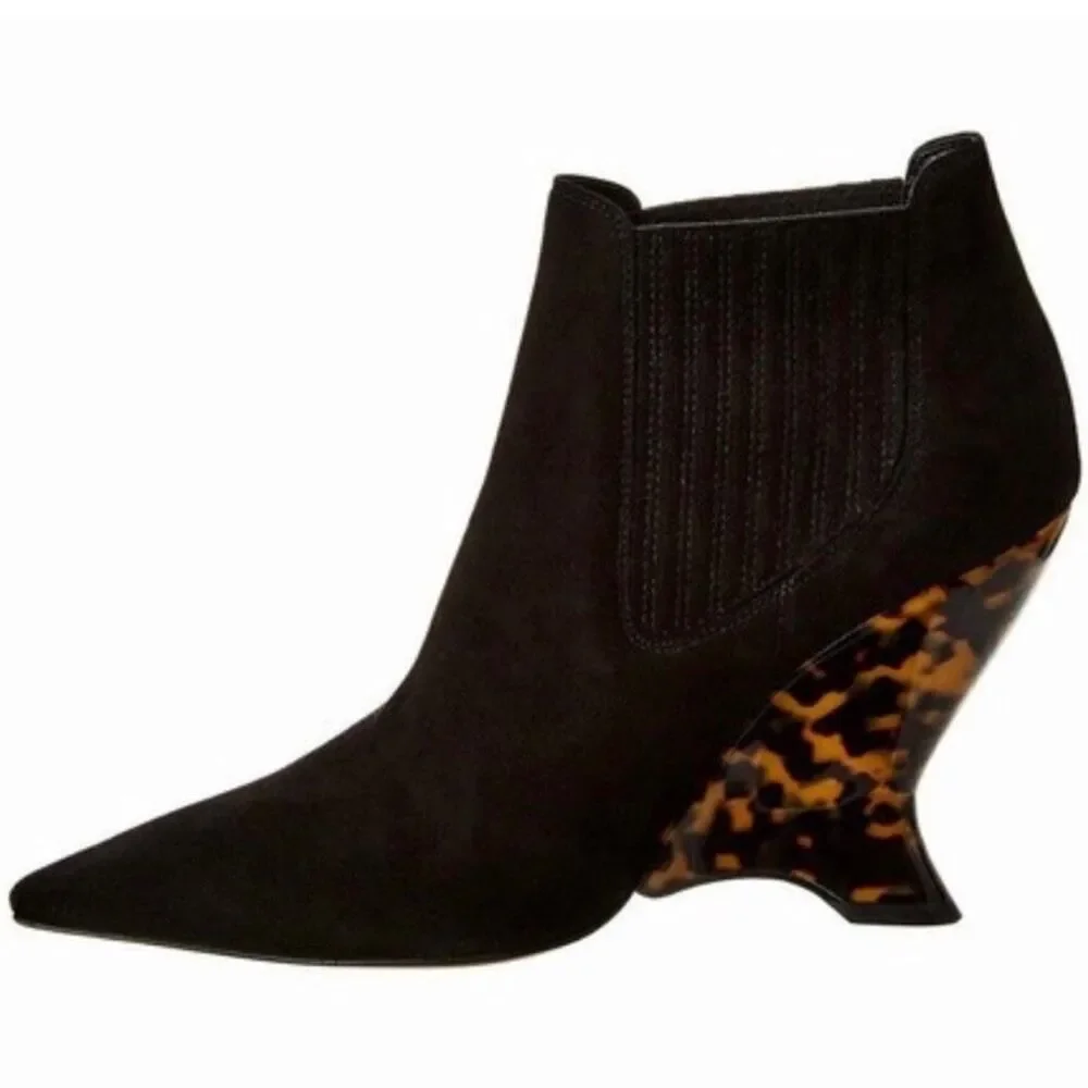 DIOR Optic-D Black Suede Chelsea Ankle Boot 37.5 Sculpted Tortoiseshell Wedge